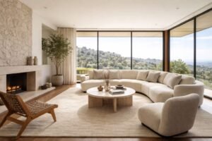 Midcentury modern living room inspired by Ariana Grande’s Hollywood Hills home