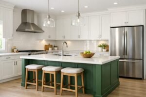 Green and white kitchen cabinets two tone design