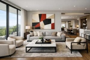 Modern living room inside iShowSpeed house with natural light