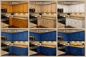 Step by step cabinet painting guide from prep to final coat