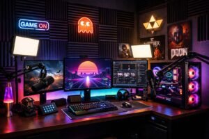 iShowSpeed streaming room with gaming setup and RGB lighting
