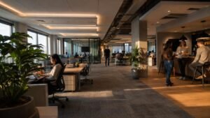 Modern commercial interior design in a daylit corporate office
