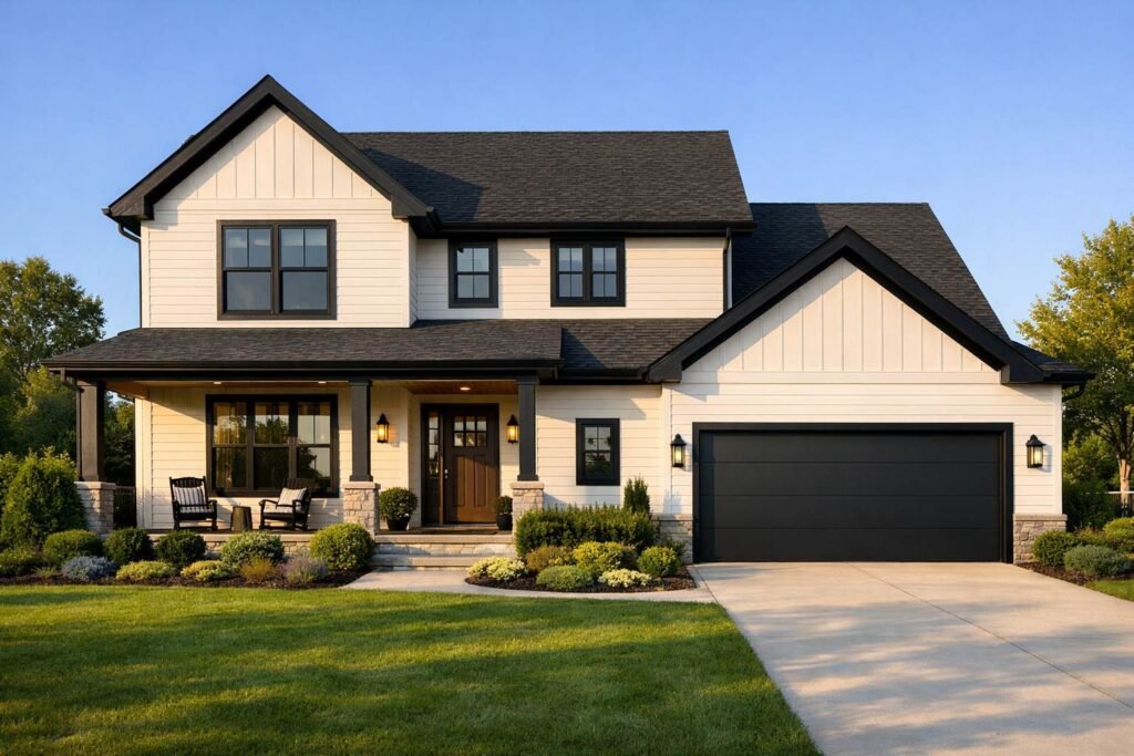 Exterior Home Renovation: Costs, ROI, and the Upgrades That Actually Pay Off Exterior home renovation of a modern two-story house with new siding, roof, and landscaped front yard