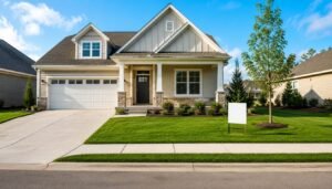 Completed builder inventory home with finished landscaping, ready to move in