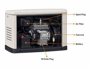 Labeled diagram of home generator maintenance parts