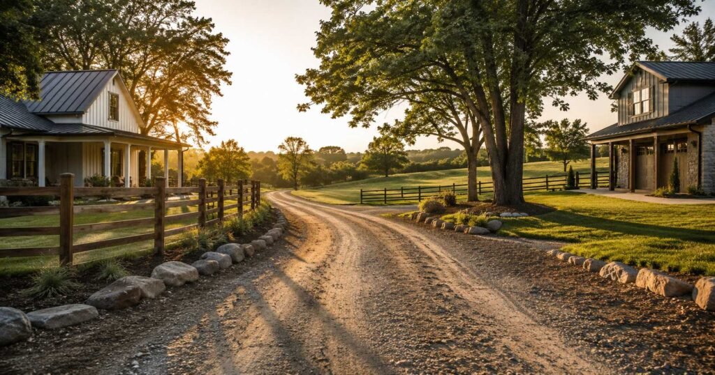 What Is a Prescriptive Easement? Requirements, Examples, and Your Rights Shared gravel driveway between two rural properties illustrating a prescriptive easement