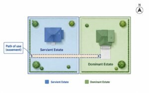 Diagram showing the servient estate and dominant estate in a prescriptive easement